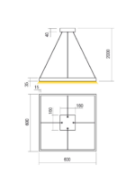 Stropna svetilka FEBE SU LED SQ 40W 4000K D600*600 SBK - slika 3