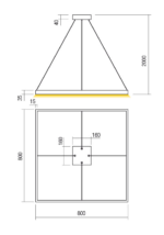 Stropna svetilka FEBE SU LED SQ 50W 3000K D800*800 MGD - slika 3